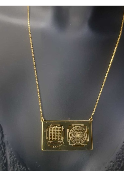 Vog Unisex Çift Yönlü Vashikaran&kuber Yantra Aşk,para,sağlık.başarı,şans Mıknatısı Gümüş Kolye Sarı