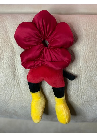 Mickeyy Mouse Figürlü Saten Puantiyeli Scrunchie Simit Toka - Çılgın Topuz Tokası Kırmızı