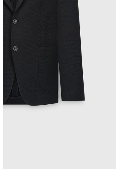 Ac&co Erkek Sıyah Slim Fit Dar Kesim Kırlangıç Yaka Desenli Torba Cepli Ceket Siyah
