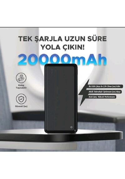 Powerbank Taşınabilir Şarj Cihazı Batarya 20.000 Mah Işıklı siyah