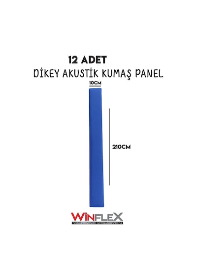 Akustik Kumaş Kaplı Dikey Panel 10x210cm - 12 Adet Mavi Renk