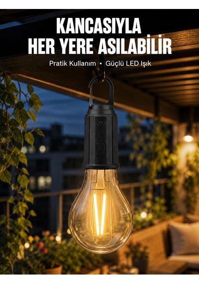 Taşınabilir Şarjlı Led Ampul Askılı Lamba Kamp Bahçe Lambası Çok Renkli 00846472