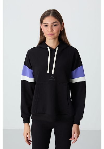 Tommy Life Siyah Kompakt Pamuklu Kalın Pürüzsüz Dokulu Kapüşonlu Oversize Fit Kadın Sweatshirt - 97290 Siyah