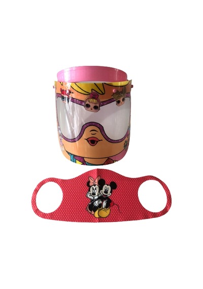Gürbey Lol Bebek Baskılı Çocuk Siperlik + Mickey Mouse Desenli Çocuk Maske