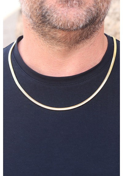 925 Ayar Gümüş Gold Kaplama Yılan Derisi Model Ezme Zincir Kolye Ve Bileklik Kombini 201024152 Gümüş