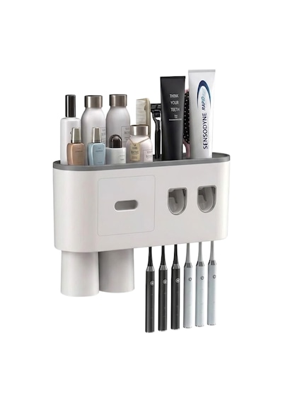 Banyo Organizer Diş Fırçası Tutucu Çift Dispenserli Raflı Çekmeceli Renkli