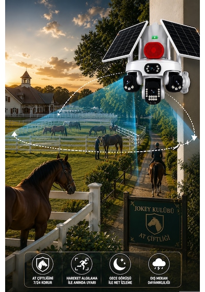 O-kam Ok337b Premium 12mp 4 Kameralı 4g Çift Solar Panel Aov Gece Görüş Sesli Konuşma Akıllı Kamera Turkcell Sim Kart