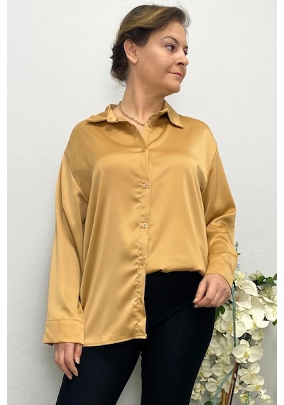 Mia Butik Kadın Camel Saten Gömlek Camel