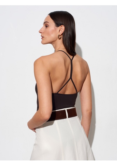 Dilvin 21175 Halter Yaka Bodysuit-koyu Kahve