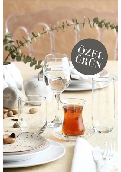 Lav Sude Cam Çeyiz Seti 30'lu (6 Çay Bardağı, 6 Çay Tabağı, 6 Kadeh, 6 Meşrubat , 6 Viski Bardağı)