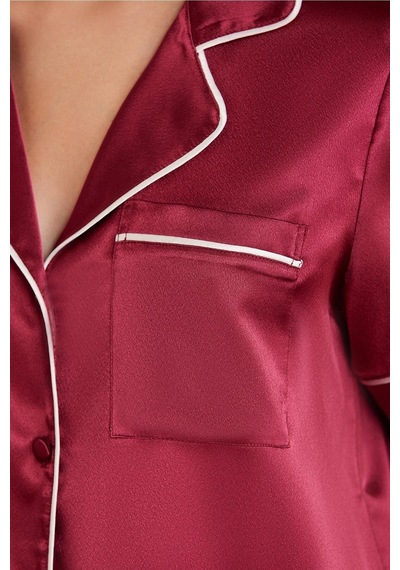 Pierre Cardin Saten Biyeli Pijama Şort Takımı Bordo 1205 001
