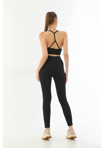Siyah Mı Emay 3921 Soft Seamless Ripli Tayt Yoga Takımı SiYAH