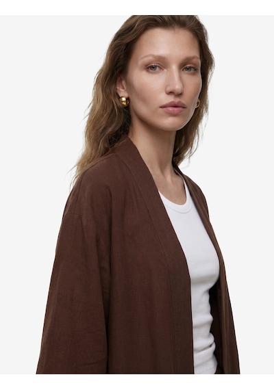 Koton Modal Kumaş Şal Yaka Cepli Uzun Kollu Kimono Ceket Kahverengi 6sak50042ew Kahve
