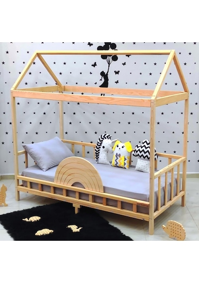 Markaawm Markaawm Çatılı Montessori Yatak 90X190 Doğal Çam Çocuk Karyola Akçaağaç