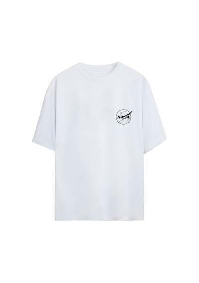 Noıssey Nasa Cosmic Vibes Tasarımlı Unisex Oversize T-shirt Beyaz