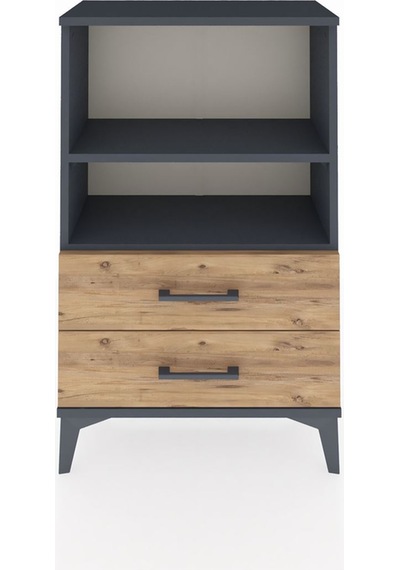 Arges Komodin 2 Raflı 2 Çekmeceli 60x30x96 Antrasit-çam Antrasit
