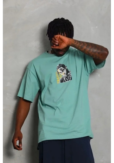 Modi Erkek Baskılı T-shirt Kısa Kol Bisiklet Yaka Regular Fit Rahat Kalıp Günlük Tişört - Mint Yeşili - Mymg185493 Yeşil