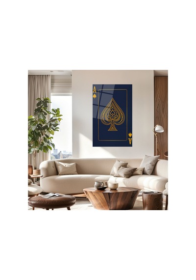 Altın Varaklı İskambil Ası Tasarımlı Modern Tablo Lacivert Dekoratif Cam Tablo Modern Dekorasyon Temalı Dekoratif Duvar Tablosu, Salon, Ev Ve Ofis Dekoru,