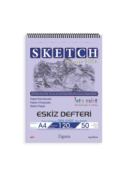 Lexroo Zigana A4 Spiralli Eskiz Defteri 50 Yaprak, 120 Gr Çizim Bloknotu, Sanat Defteri Çok Renkli