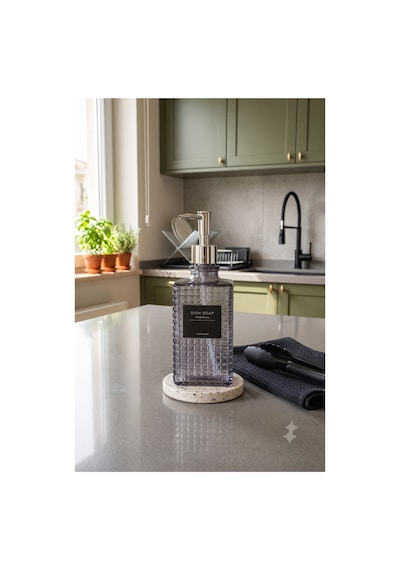 Premium Kare Desenli Silver Pompalı Cam Sıvı Sabunluk 500ml - 23 X 7 X 7 Cm Gri