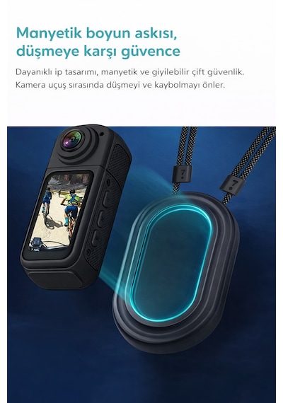 2.7k Ultra Hd Mini Aksiyon Kamera Manyetik Tasarım Döner Lens Wi-fi Uygulama Destekli