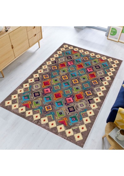 Rovigo Home Dijital Baskı Yıkanabilir Kaymaz Taban Salon Halısı RVG0353 Çok Renkli