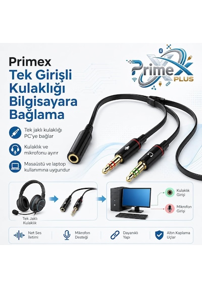 Lexroo Px-8005 Kulaklık Mikrofon Ayırıcı, 3.5 Mm Jak 1 Dişi 2 Erkek Y Splitter Standart
