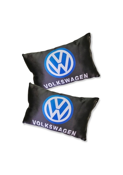 Volkswagen Dijital Baskılı Siyah Araç Boyun Yastık 2'li Set Volkswagen Mavi Oto Ayna Askısı Siyah