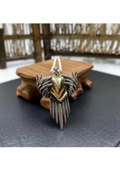Vintage Metal Melek Kanatlı Kalp Kolye Guardian Angel Tasarım, Paslanmaz Çelik Zincir, Unisex Çelik