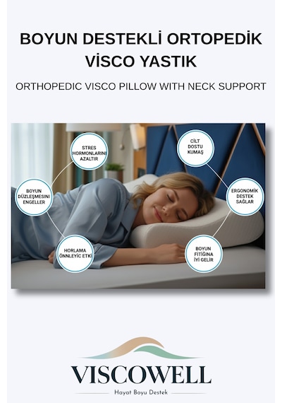 Boyun Destekli Ortopedik Visco Yastık Çift Taraflı Yüksek Boyun Destekli %100 Visco Beyaz