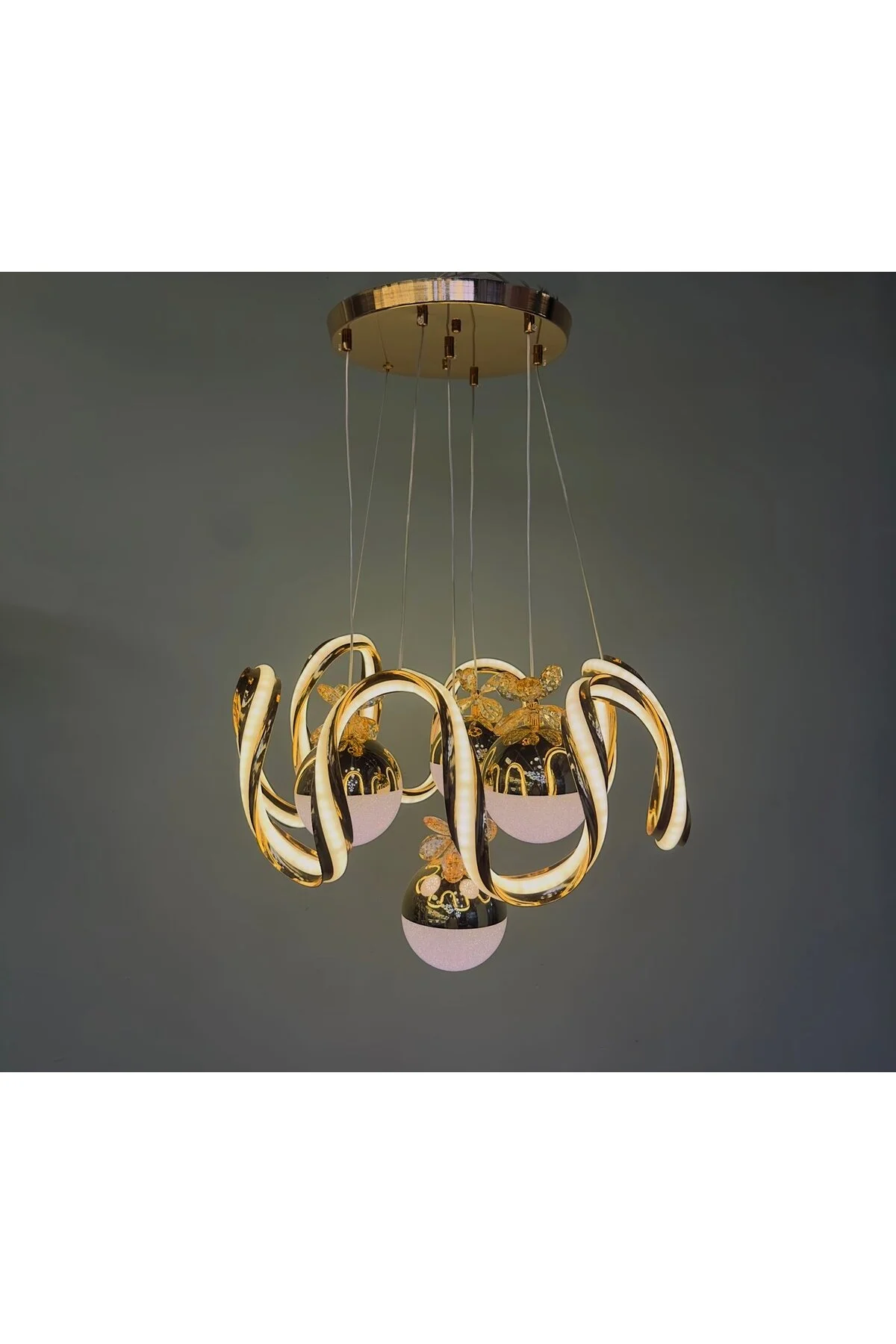 Bohem Aydınlatma Gold Çift Şerit Maxi 4 Top 3 Renk Led Avize Gold
