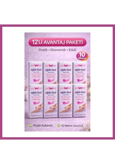 Gees Global Essweet Ağda Bezi 10 Metre Dilim Profesyonel Epilasyon Bezi Çift Taraflı Kullanım Yırtılmaz Dayanıklı Ağda Bandı 12 Paket Gbzs