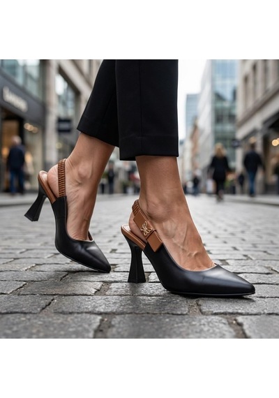 Nesilshoes Nesil Shoes Gabbel 205 Siyah Cilt Topuklu Kadın Sandalet