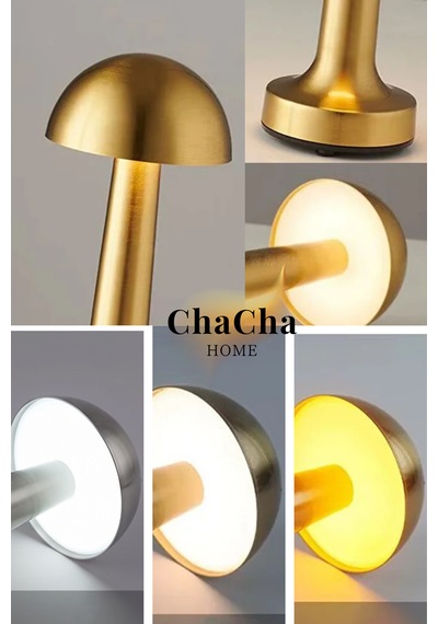Chacha Home Mila Metal Led Masa Lambası 22x10 Cm - Mantar Başlıklı Lüks Dekoratif Abajur Ve Gece Lambası Gold