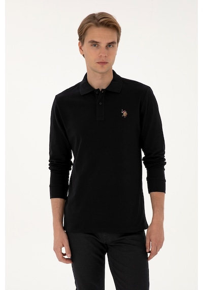 U.S. Polo Assn. Erkek Regular Fit Polo Yaka Siyah Basic Sweatshirt 50313772-VR046