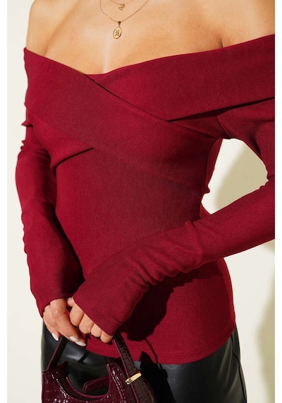 Kazax Madonna Çapraz Yaka Bluz Bordo T4331 Bordo