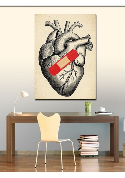 Kanvas Tablo Anatomik Kalp Ve Yara Bandı 50cmx70cm