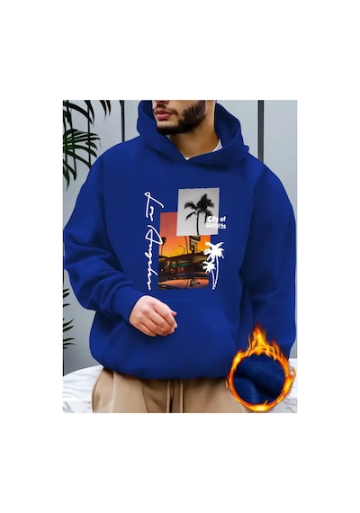 Medinenur Los Angeles Baskılı Kapüşonlu Sweatshirt Mavi