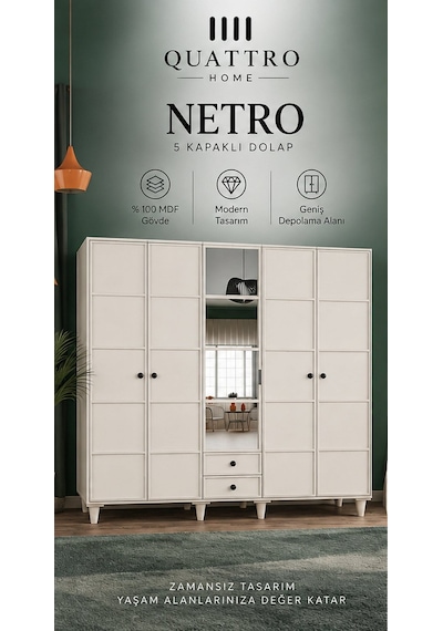 Netro 5 Kapaklı Dolap Beyaz