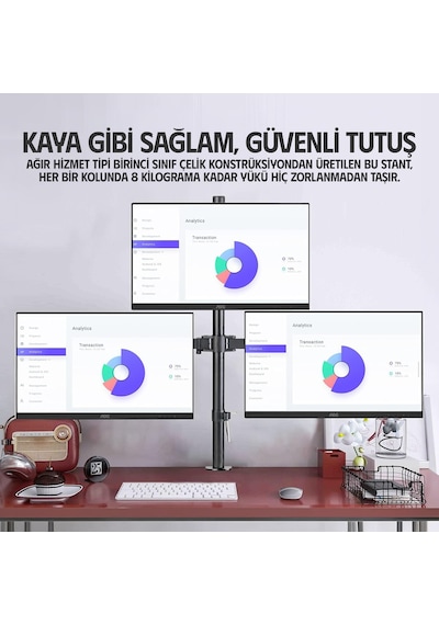 Ergoflex Ef53 Üç Ekran Montaj Asansörlü 13-27inch Monitör Standı