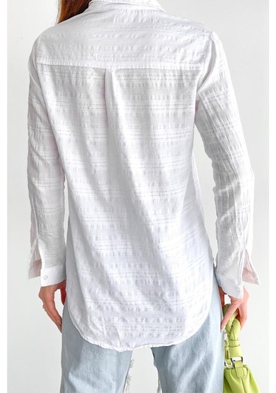 Femelle Kadın Beyaz Çift Cepli Pamuk Basic Gömlek Slim Fit Kalıp