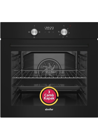Simfer 4 Fonksiyon Trend Dijital Siyah Power Turbo Elektrikli 2'li Ankastre Set (Fırın + Elektrikli Ocak)