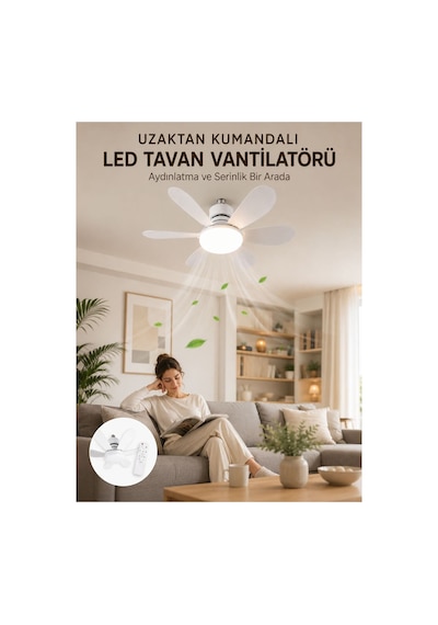 Yüksek Aydınlatma Performansına Sahip Led Tan Fanı Sessiz Çalışma Güçlü Esinti Ve Uzaktan Kumanda Ko