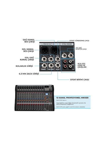 Midex Deck Mikser 12 Kanal Ses Mikseri (DM-12)