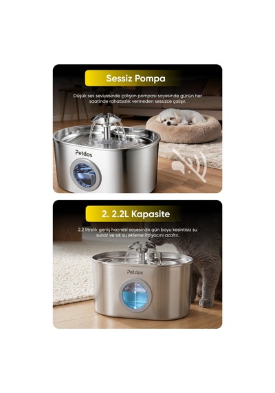 Aqua One Otomatik 2.2 L Kedi Köpek Su Pınarı Su Çeşmesi Ultra Sessiz Pd-s100