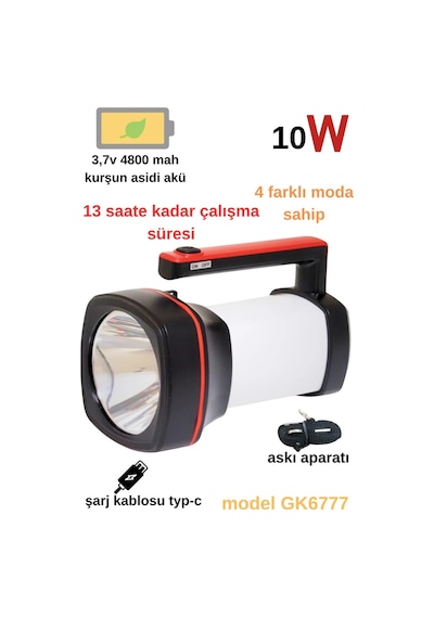 Uzun Mesafeli Ultra Güçlü El Feneri Işıldak Gk6777 Beyaz