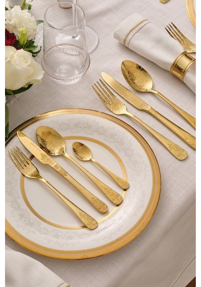 Karaca  Elegance Bellatrix Gold 12 Kişilik 84 Parça Çatal Kaşık Bıçak Takımı