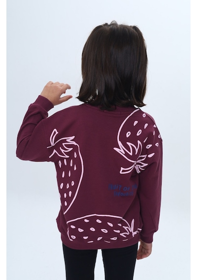 Kız Çocuk Relax Fit Bisiklet Yaka Düşük Omuz Baskılı Sweatshirt Mor