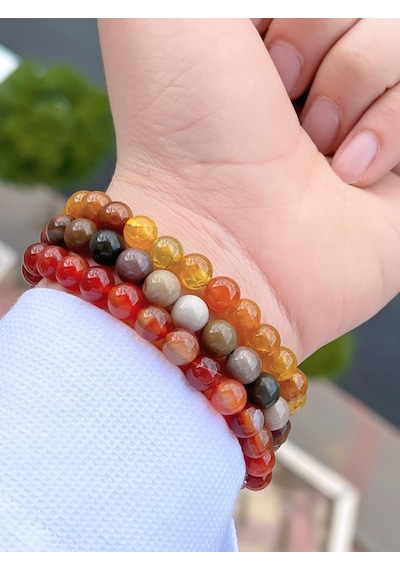 Nursaat Doğal Taş Özel Kombin Akik-aventurin-kristal Oluşumu Doğal Unisex  Bilekliği Blkt.ns03 3 Adet Çok Renkli