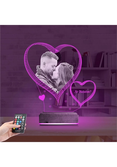 Luvivia Kalp Sevgiliye Hediye Fotoğraflı 3d Lamba - Masa Gece Lambası V13